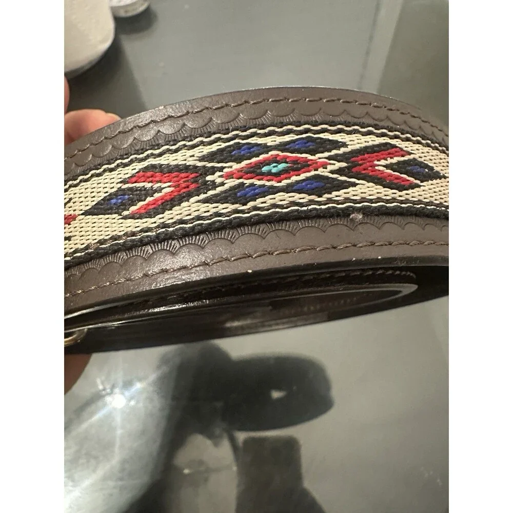 Western Men’s Leather Belt Sz M 34-36 Aztec Fabric Inlay & Silver Conchos Ranger